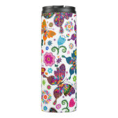 Farbenfrohe Retro-Schmetterlinge und Blume Thermosbecher (Rückseite)