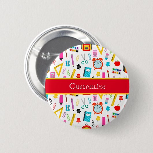 Farbenfrohe Retro-Schulmaterial Button (Vorne & Hinten)