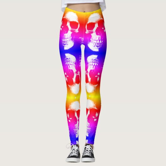 Farbenfrohe Retro Skull Dekorative Leggings (Vorderseite)