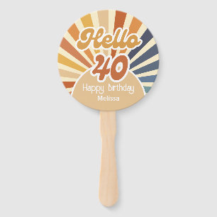 Farbenfrohe Retro-Sonne Groovy-Welle Hallo 40. Geb Fächer