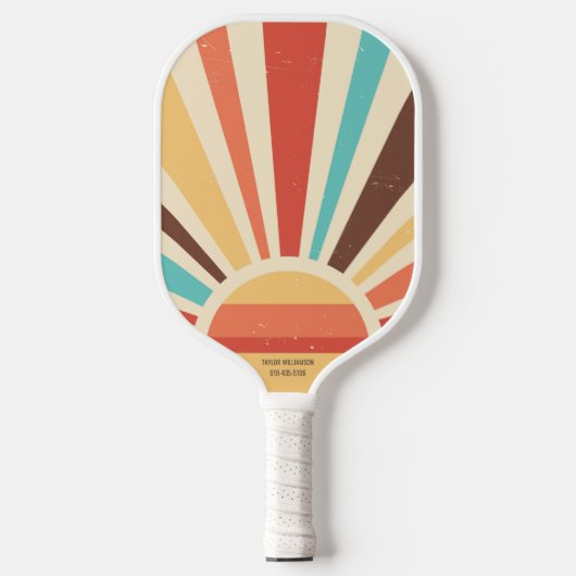 Farbenfrohe Retro-Sonne löst benutzerdefinierten T Pickleball Schläger (Vorderseite)