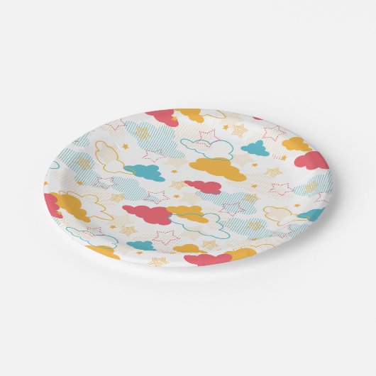 Farbenfrohe Retro Starry Sky Art Muster Pappteller (Schrägansicht)