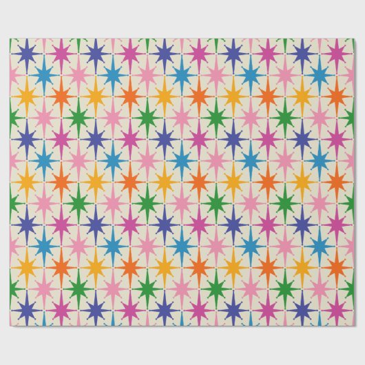 Farbenfrohe Retro-Sternexplosionen Mitte Jahrhunde Geschenkpapier (Flach)
