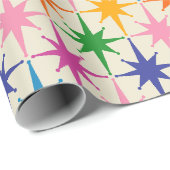 Farbenfrohe Retro-Sternexplosionen Mitte Jahrhunde Geschenkpapier (Rolleneckpunkt)