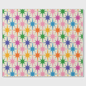 Farbenfrohe Retro-Sternexplosionen Mitte Jahrhunde Geschenkpapier (Flach)