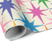 Farbenfrohe Retro-Sternexplosionen Mitte Jahrhunde Geschenkpapier (Rolleneckpunkt)
