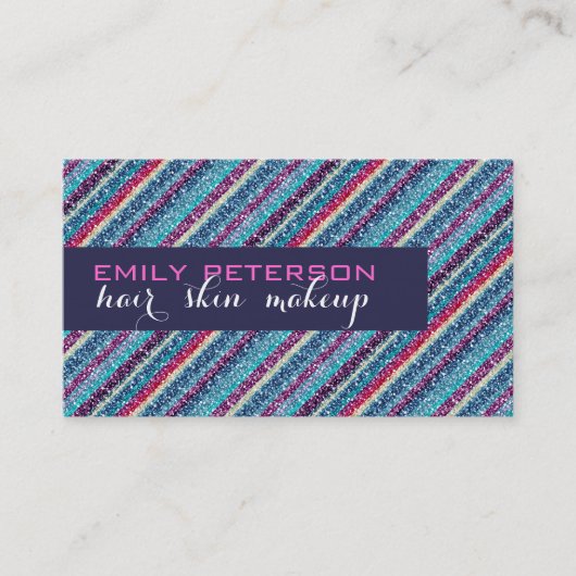 Farbenfrohe Retro Streifen Glitzer Muster 2 Blauto Visitenkarte (Vorderseite)