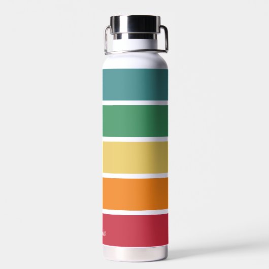 Farbenfrohe Retro Streifen - Regenbogen - Name des Trinkflasche (Rückseite)