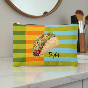 Farbenfrohe Retro-Streifen-Taco mit Namen Zubehörtasche