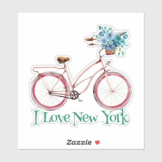 Farbenfrohe Retro Style Fahrrad I Liebe New York Aufkleber (Blatt)