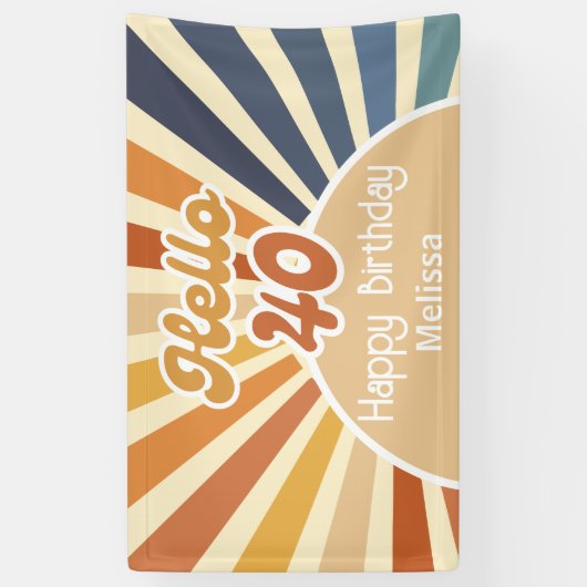 Farbenfrohe Retro Sun Groovy Wave Hallo 40. Geburt Banner (Vertikal)
