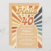 Farbenfrohe Retro Sun Groovy Wave Hallo 40. Geburt Einladung (Vorne/Hinten)