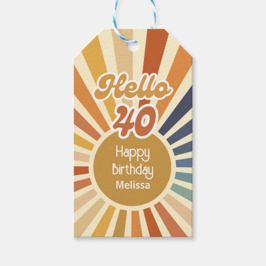 Farbenfrohe Retro Sun Groovy Wave Hallo 40. Geburt Geschenkanhänger (Vorderseite)