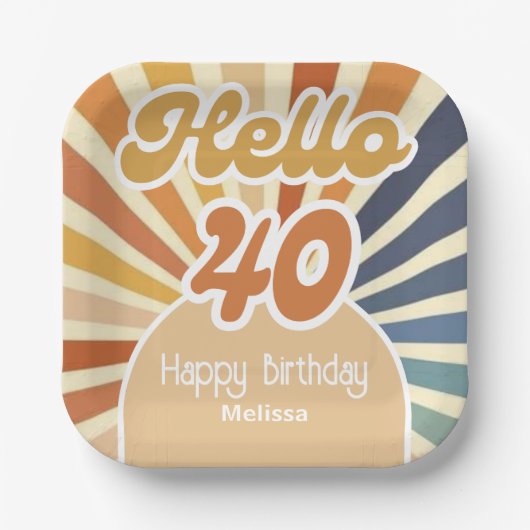 Farbenfrohe Retro Sun Groovy Wave Hallo 40. Geburt Pappteller (Vorderseite)