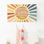 Farbenfrohe Retro Sun Groovy Wave Happy Birthday Banner (Insitu)