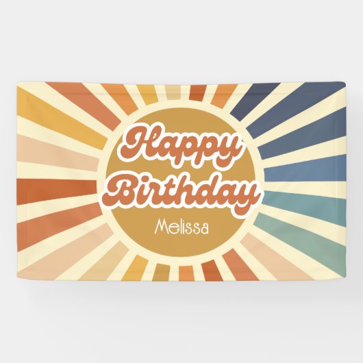 Farbenfrohe Retro Sun Groovy Wave Happy Birthday Banner (Horizontal)