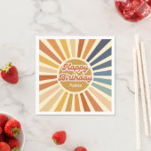 Farbenfrohe Retro Sun Groovy Wave Happy Birthday Serviette (Beispiel)