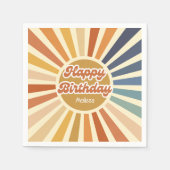 Farbenfrohe Retro Sun Groovy Wave Happy Birthday Serviette (Vorderseite)