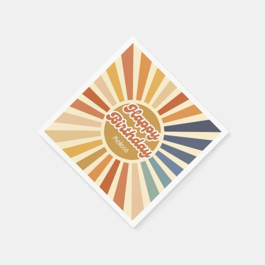 Farbenfrohe Retro Sun Groovy Wave Happy Birthday Serviette (Ecke)