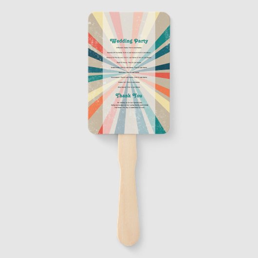 Farbenfrohe Retro Sunburst Wedding Programm Fächer (Rückseite)