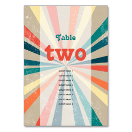 Farbenfrohe Retro Sunburst Wedding Tischnummer