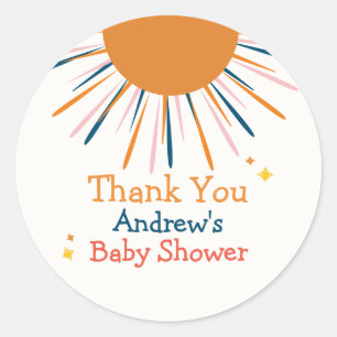 Farbenfrohe Retro Sunshine Baby Dusche Vielen Dank Runder Aufkleber