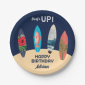 Farbenfrohe Retro-Surfboards surfen auf der Geburt Pappteller (Vorderseite)