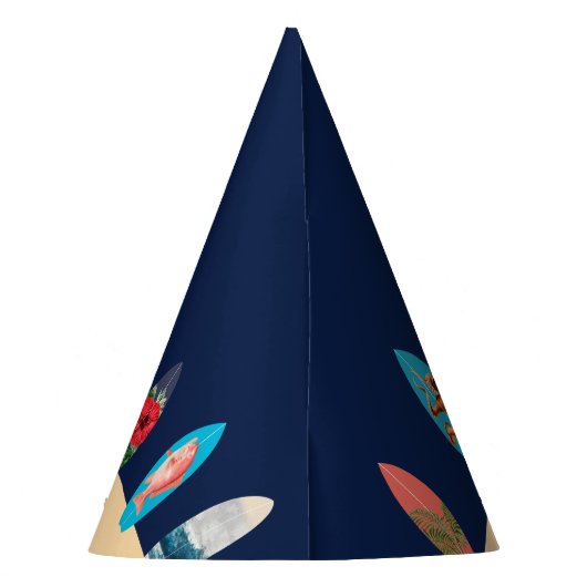 Farbenfrohe Retro-Surfboards surfen auf der Geburt Partyhütchen (Rückseite)