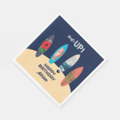 Farbenfrohe Retro-Surfboards surfen auf der Geburt Serviette (Ecke)