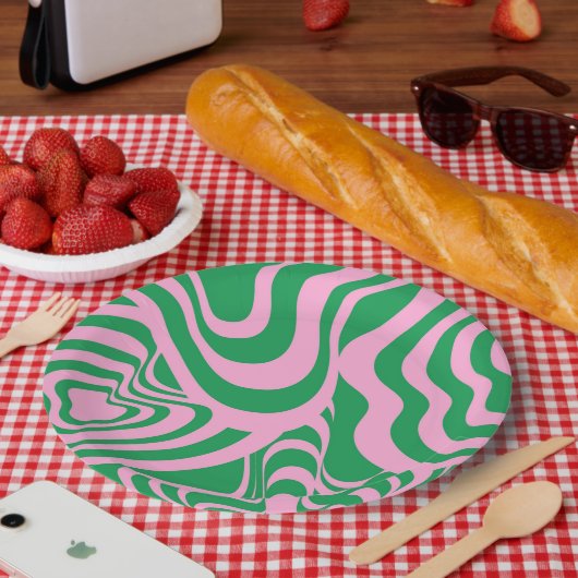 Farbenfrohe Retro Swirl Groovy Y2K Muster Pappteller (Picknick)