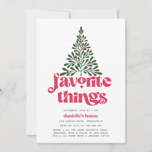 Farbenfrohe Retro Tree Holiday Favorite Things Par Einladung (Vorderseite)