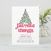 Farbenfrohe Retro Tree Holiday Favorite Things Par Einladung (Stehend Vorderseite)