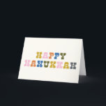 Farbenfrohe Retro-Typografie Hanukkah Feiertagskarte<br><div class="desc">Niedliche und farbenfrohe Hanukkah mit lustigen Retro-Typografie. Personalisieren Sie das Innere mit Ihrem Lieblingsgrüßen!</div>