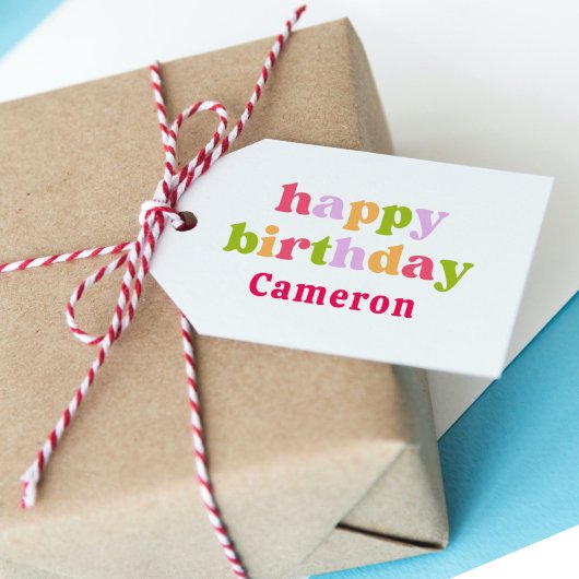 Farbenfrohe Retro-Typografie Personalisiert Geburt Geschenkanhänger