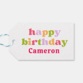 Farbenfrohe Retro-Typografie Personalisiert Geburt Geschenkanhänger (Rückseite Horizontal)