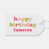 Farbenfrohe Retro-Typografie Personalisiert Geburt Geschenkanhänger (Vorderseite (Horizontal))