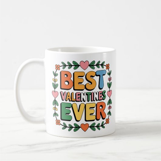 Farbenfrohe Retro Valentinstag Kunst Kaffeetasse (Links)