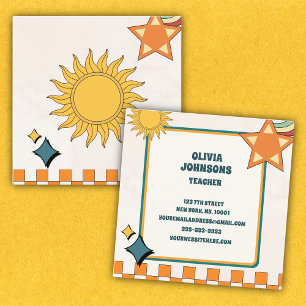 Farbenfrohe Retro Vintag Theme School Lehrer Quadratische Visitenkarte