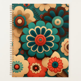 Farbenfrohe Retro-Vintage Blume Planer