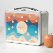 Farbenfrohe Retro Waves & Daisis Muster Monogramm Metall Brotdose (Beispiel)