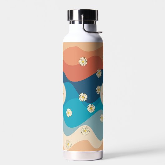 Farbenfrohe Retro Waves & Daisis Muster Monogramm Trinkflasche (Links)