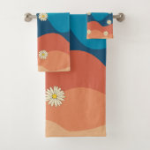 Farbenfrohe Retro Waves & Daisises Muster Badhandtuch Set (Insitu)