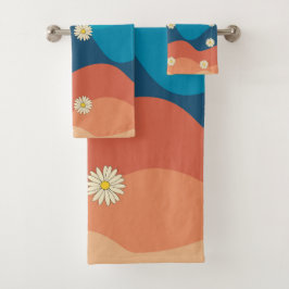 Farbenfrohe Retro Waves & Daisises Muster Badhandtuch Set