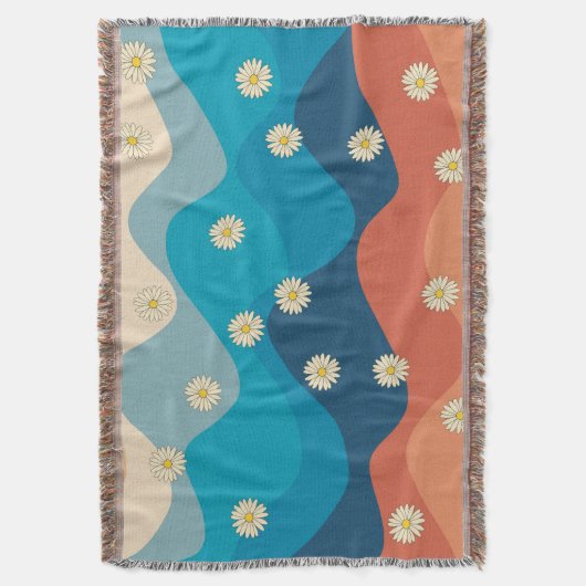 Farbenfrohe Retro Waves & Daisises Muster Decke (Vorderseite Vertikal)