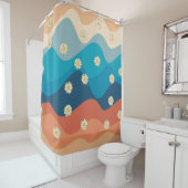 Farbenfrohe Retro Waves & Daisises Muster Duschvorhang (Beispiel)
