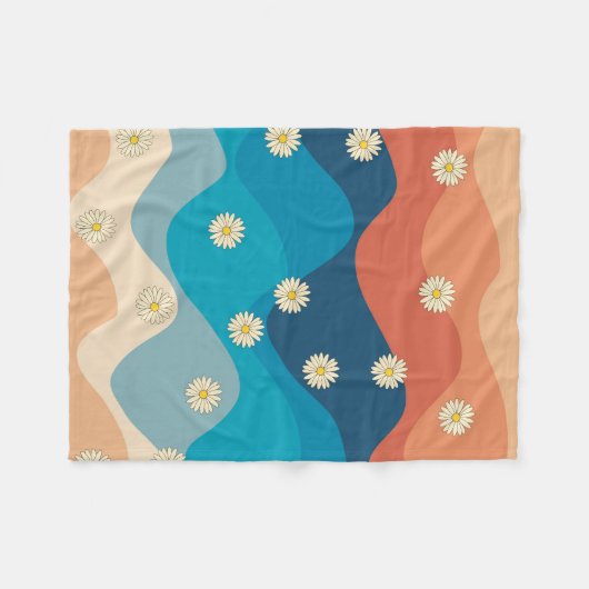Farbenfrohe Retro Waves & Daisises Muster Fleecedecke (Vorderseite (Horizontal))