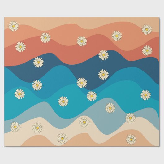 Farbenfrohe Retro Waves & Daisises Muster Geschenkpapier (Flach)