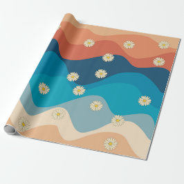 Farbenfrohe Retro Waves & Daisises Muster Geschenkpapier