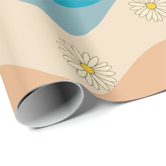 Farbenfrohe Retro Waves & Daisises Muster Geschenkpapier (Rolleneckpunkt)