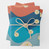 Farbenfrohe Retro Waves & Daisises Muster Geschenkpapier Set (Beispiel)